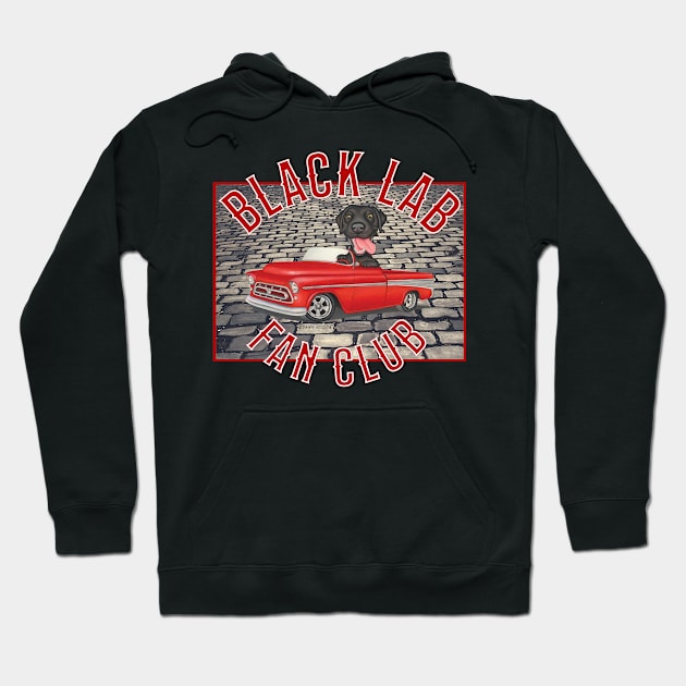 Cute Funny Black Lab in Vintage Red Pickup Truck Hoodie by Danny Gordon Art